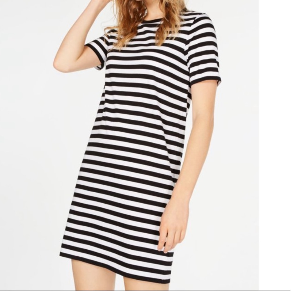 Never Worn - MICHAEL KORS Womens White/Black Striped Shirt Dress